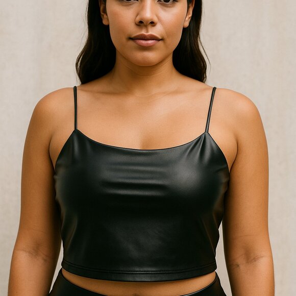 Fashion Nova Black Faux Leather  Black Crop Top - Picture 1 of 9